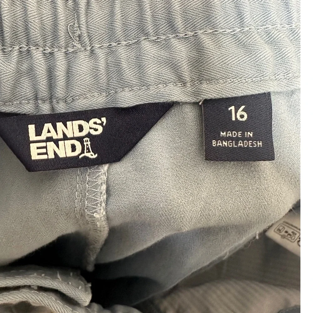 Lands' End Womens Light Blue Utility Drawstring Elastic Waist Patch Pocket Pants